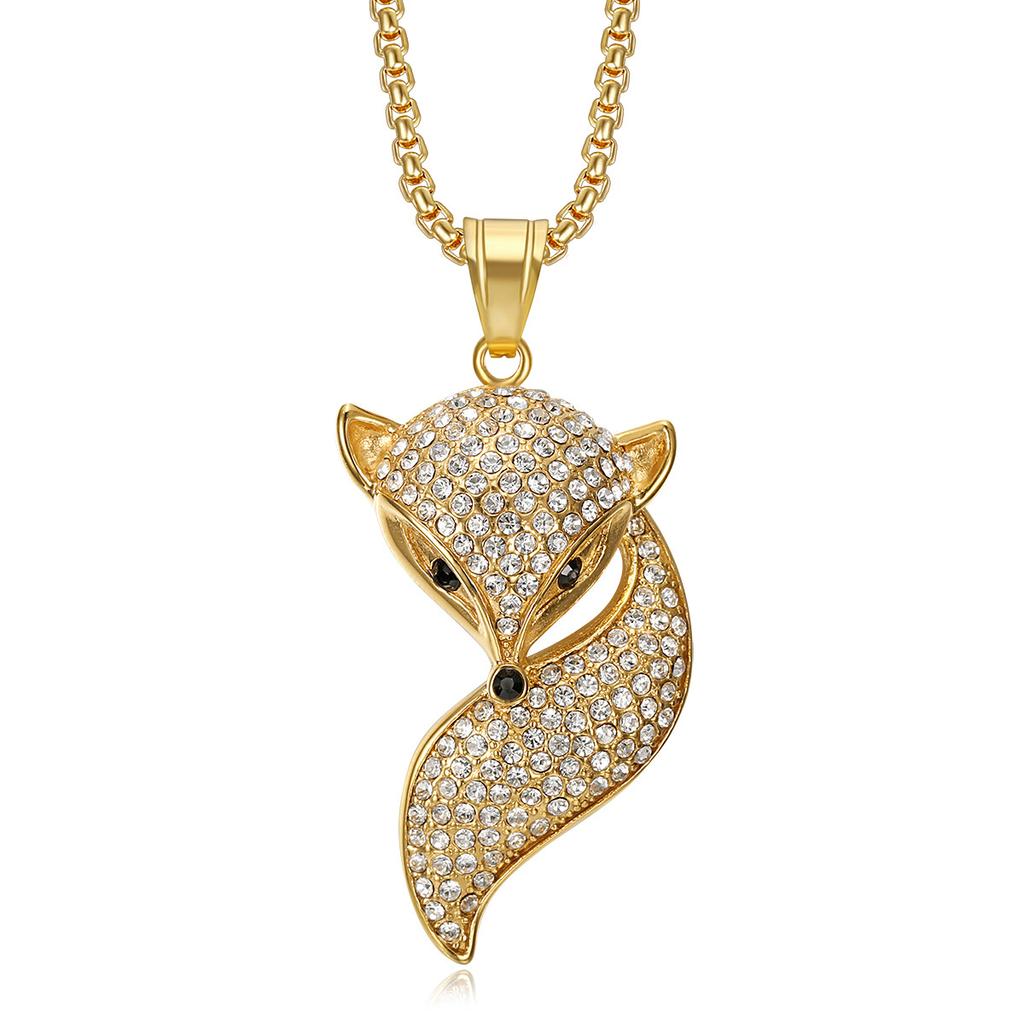European and American Cross-border Hip-hop, Gold-plated Full of Diamonds, Exquisite Fox Pendant Necklace