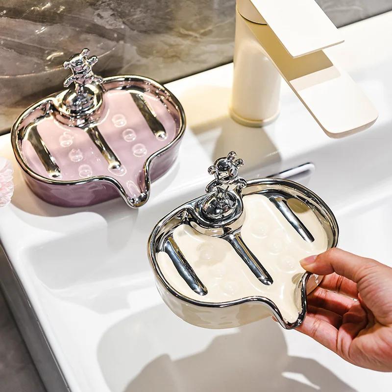 Keramik Seifenschale Seifenablage Kreatives Abtropfgestell High-End Leichter Luxus Haushalt Badezimmer Badezimmer Aufbewahrungsregal Seifenhalter