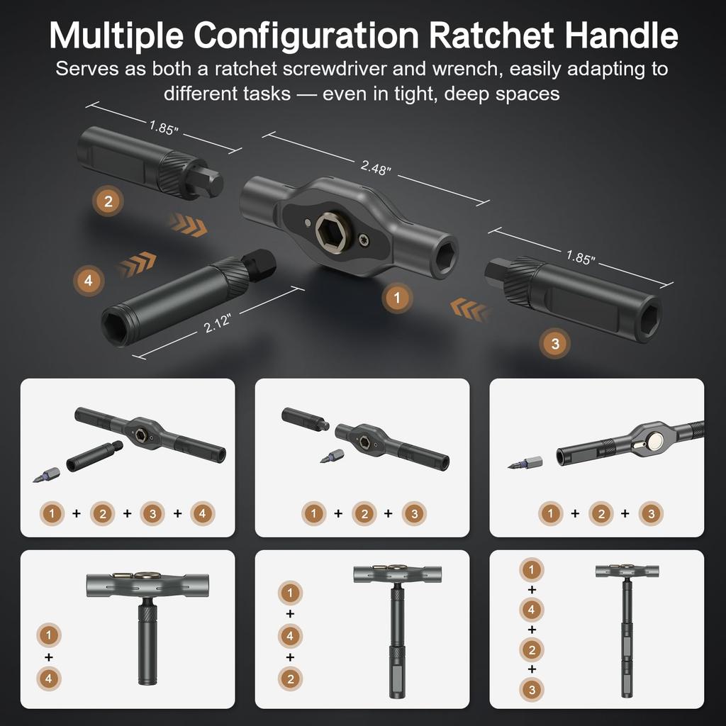 Magnetic Ratchet Screwdriver Set Detachable T-Handle Magneticizer Torque Screwdriver Multifunctional DIY Tools Work Hand Tools