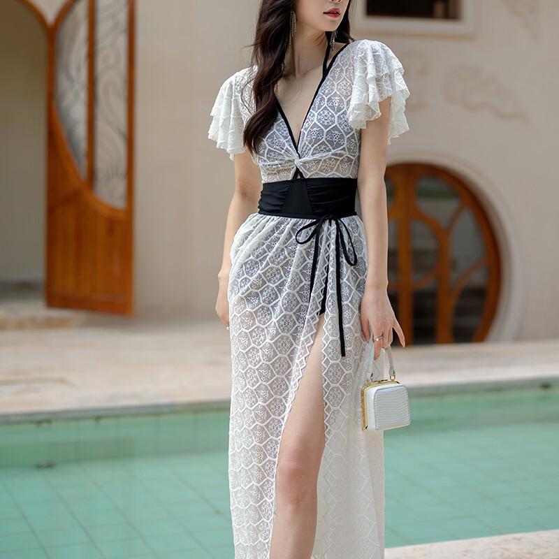 Seagull Fashion Color-Block Skirted One-Piece Swimsuit L