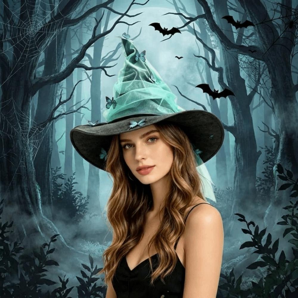 Pleated Halloween Party Butterfly Witch Durable Wizard Cap 12 Butterflies Witch Hat  Masquerade