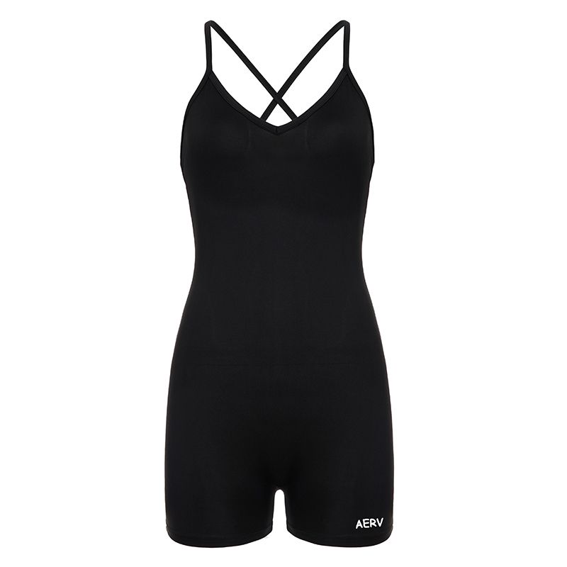 

H Home European and American Women s Clothing Street Ins Style Cross Backless One-Piece Shorts Fitness Yoga V Neck Sports Sling Tops Black L