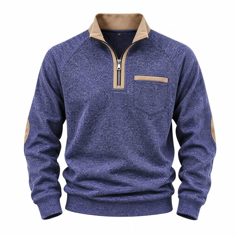 Men S Half Zip Stand Collar Sweatshirt Long Sleeve Loose Casual Top With Color Block Patch Pocket