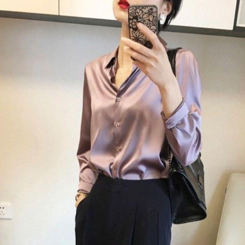 Long Sleeve Satin Versatile Shirt for Women Long Sleeve Satin All-Match Shirts
