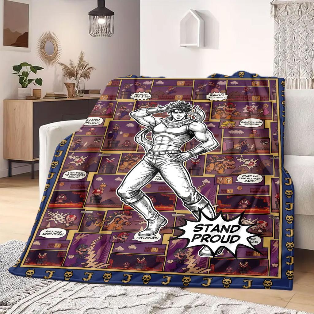 JoJo's Bizarre Adventure Flannel Blanket, Cartoon Print for Bedroom Accessories, Warm Throw for Chairs, Portable Travel_LIAN