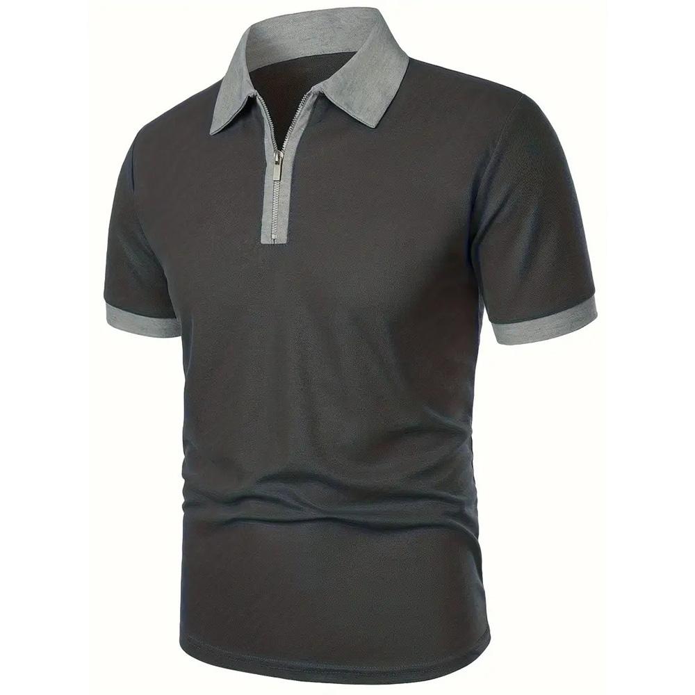 

Мужская футболка с коротким рукавом, отложным воротником, эластичные летние футболки для мужчин, облегающий крой XXXXXL темно серый