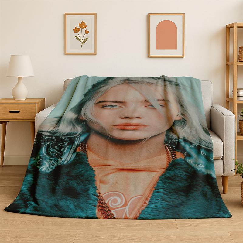 3D Billie Eilish Singer Star Flannel Blanket Soft Warm Throw Blanket for Bedroom Living Room Bed Travel Camping Picnic Gift