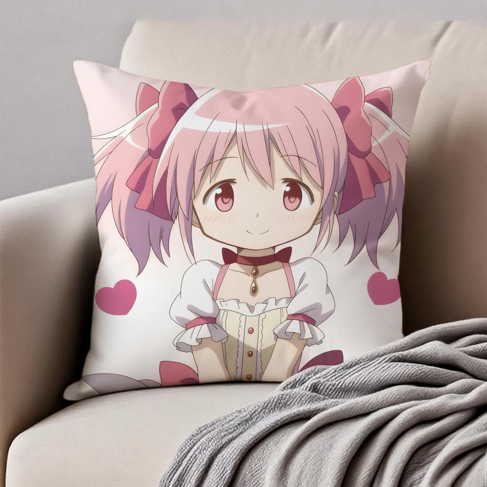 Cute Japanese Anime PPuella Magi Madoka Magica Cushion Cover Pillowcase Antidustmite Invisible Zipper Short Plush Sofa Cushion