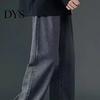 Strong Denim Fabric Overalls Men Jeans Wide Leg Pants Baggy Trouser Fashion Loose Retro Straight Solid-color Waist Button Long Washed Blend