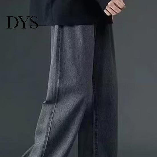 Strong Denim Fabric Overalls Men Jeans Wide Leg Pants Baggy Trouser Fashion Loose Retro Straight Solid-color Waist Button Long Washed Blend