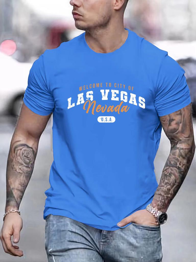 Welcome To Las Vegas Nevada Print T-shirt For Men Summer Short Sleeve O-neck Cotton Tees Casual Streetwear Oversized Tops