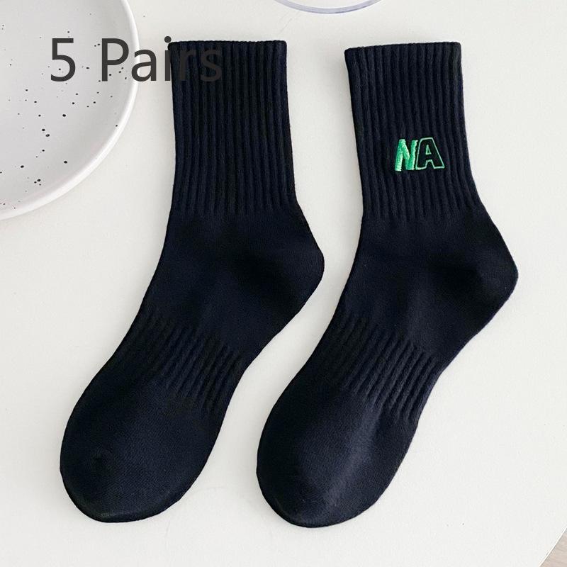 5 Pairs of Female Spring and Summer Cotton Letters with Shark Pants In Tube Socks