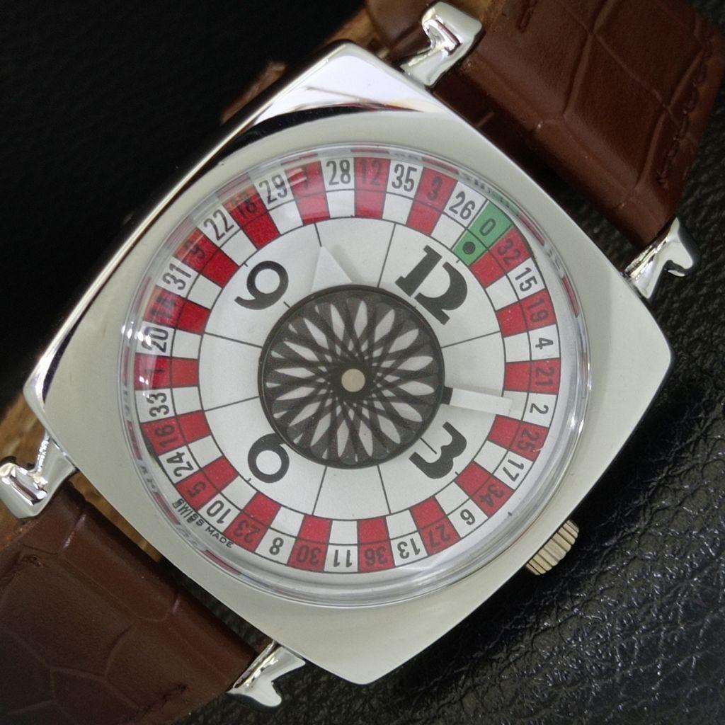 VINTAGE HAND-WINDING SWISS POKER FACE MENS REFURBISHED WHITE WATCH A700903-5 R205a-a700903