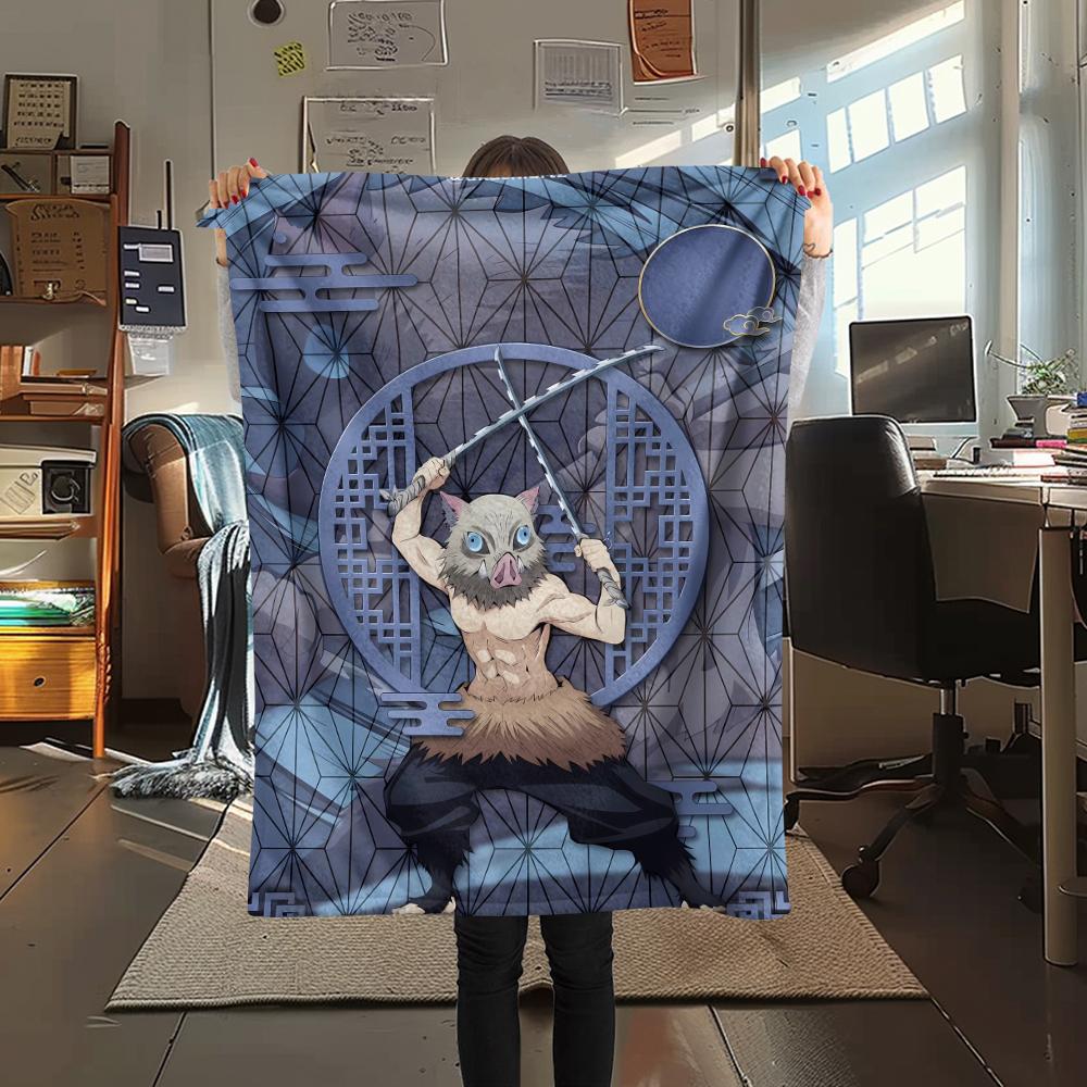 1PC Demon Slayer Print Flannel Blanket, High quality All Seasons, Home Decor, Warmth and Comfort, Perfect for Christmas Gifts