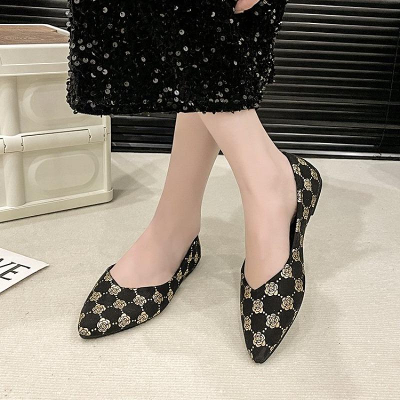 

Fashion Women s Fashion Flat Shoes Spring New Round Head Deep Mouth Cloth Surface Soft Sole Anti-slip Wear-resistant Single Shoes 36 золотистый