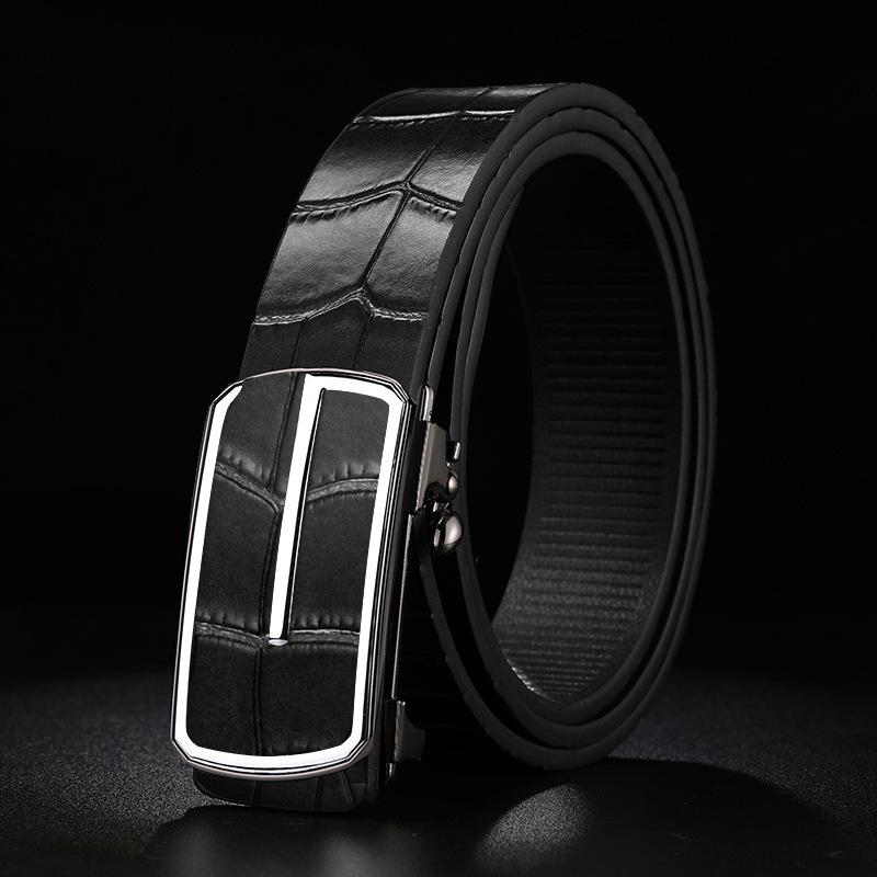 New Belt Men'S Fashion Simple Crocodile Pattern Cowhide Automatic Buckle Belt Middle-Aged And Young Business Leather Jeans Belt