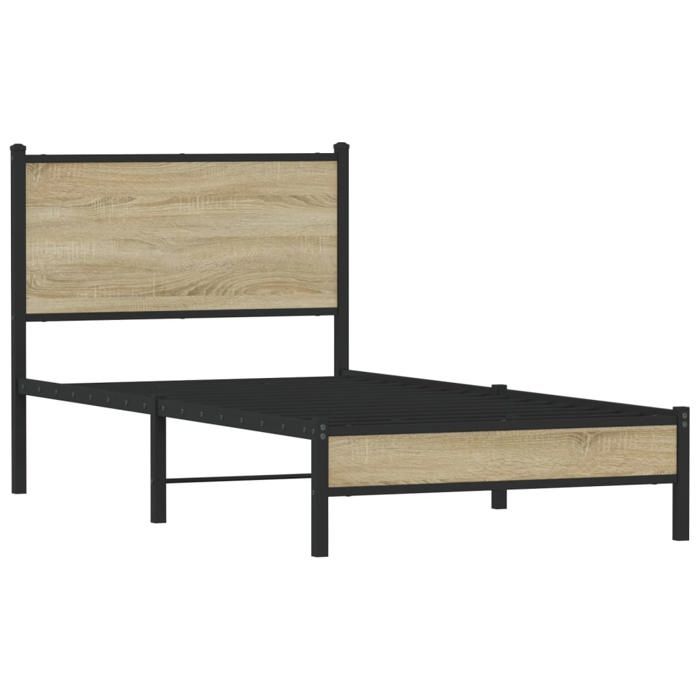 VidaXL Metal Bed Frames with Sonoma Oak Headboard 80x200 Cm, Single Bed, Bedroom Furniture, Guest Bed, 4007859