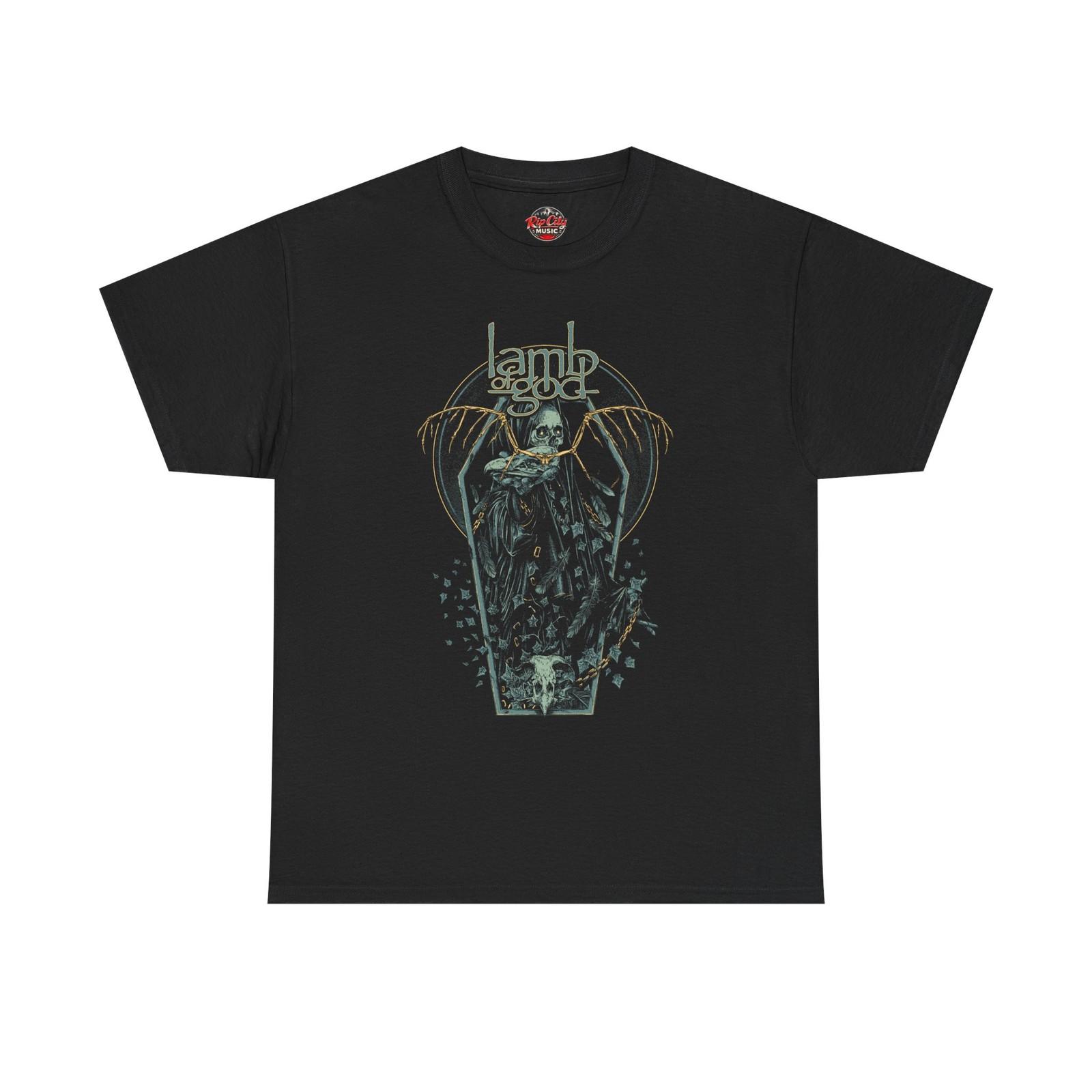 Lamb of God Grim Reaper In Stone Coffin Bird Skeleton Rock Band Unisex T-Shirt XXL