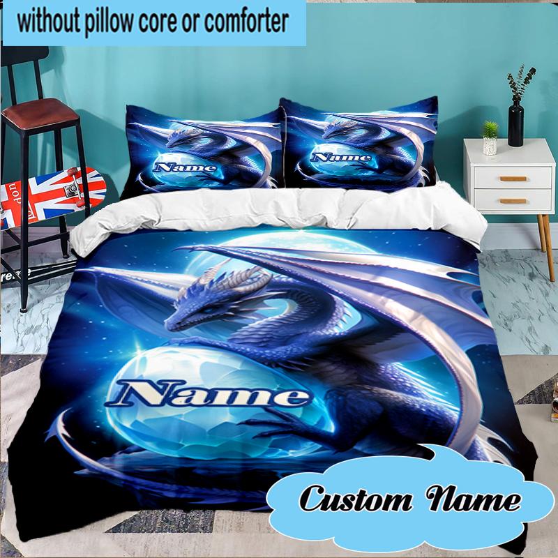 Custom Name Fantasy Dragon Blossoms Bedding Set 3pcs, Bedding Set Including 1pc Duvet Cover And 2pcs Pillowcases for Bedroom, Dormitory Gift