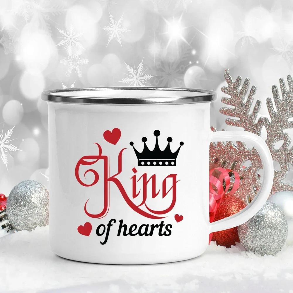 My Heart Belong To Her/him Printed Couples Mugs Creative Coffee Wine Couple Cups Drinks Dessert Milk Enamel Cup Valentines Gifts