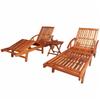 VidaXL Set of 2 Sun Loungers with Table, Sunbed, Patio Deck Chair, Outdoor Garden Seat, Wood 274662