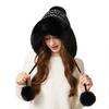 Knitted Hat Winter Big Hair Collar Thick Wool Hat Women's Three Hair Ball Warm Hat