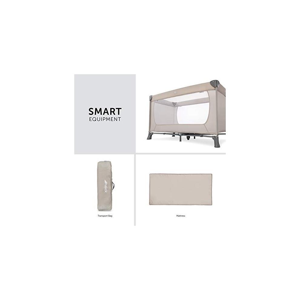 Hauck Travel Cot Dream N Play 120 x 60 cm, Portable Baby Bed from Birth up to 15 kg, Lighweight Travel Cot, Compact Folding, Inclusive Carry Bag and