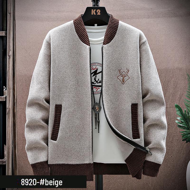 

Мужская куртка-кардиган из бархата с воротником-стойкой больших размеров - утолщенная, свободная, с длинным рукавом (2023 Осень/Зима) XL