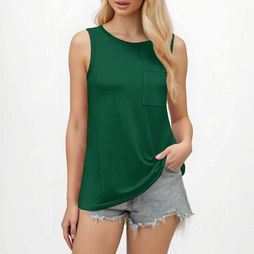 Damen-Tanktops 2025, lockere Passform, hoher Halsausschnitt, Sommertop, elegante, lässige ärmellose Shirts mit Tasche