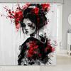 Kids Japanese Geisha Shower Curtain Boys Girls Cherry Blossoms Bathroom Shower Curtain Set Japanese Style Bath Curtain