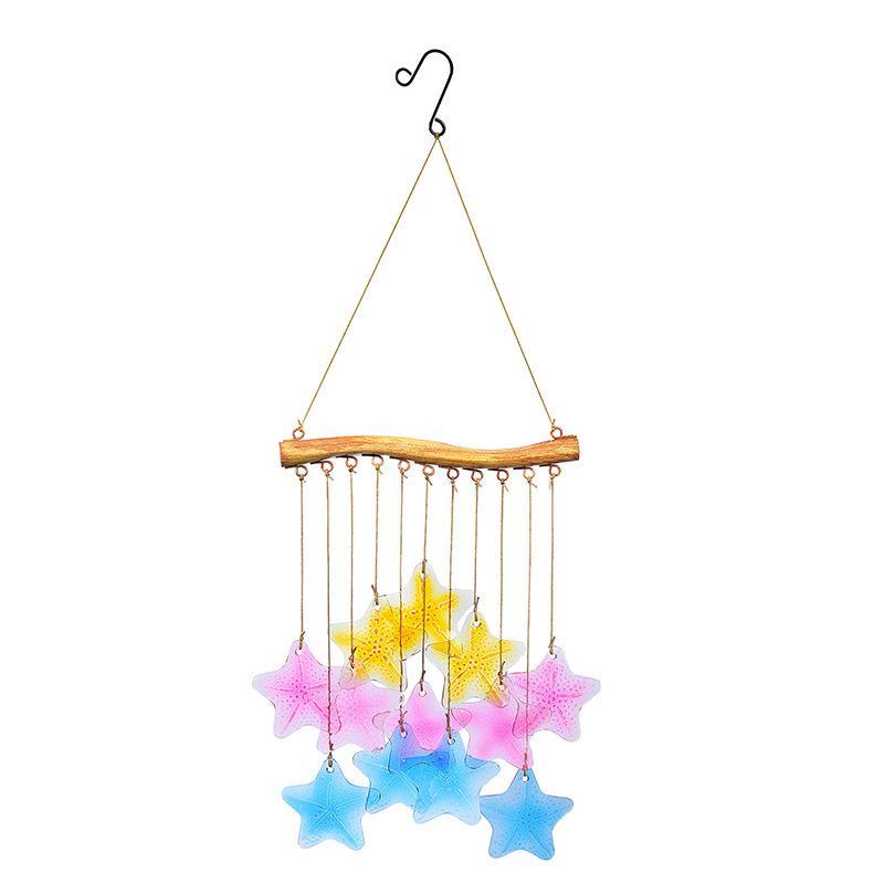 Iron Wind Chimes With Colored Glass For Garden Fish Leaf Design Outdoor Decor Hanging Ornament