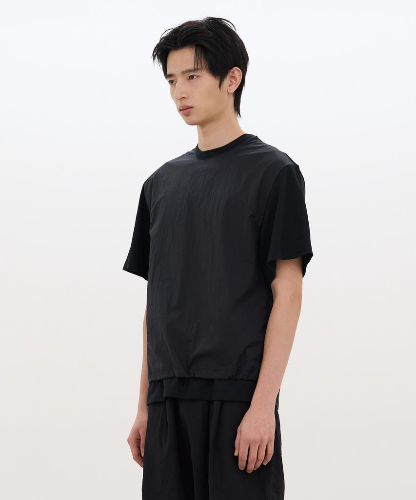 Kasakasa Drawstring Layered T-Shirt Black