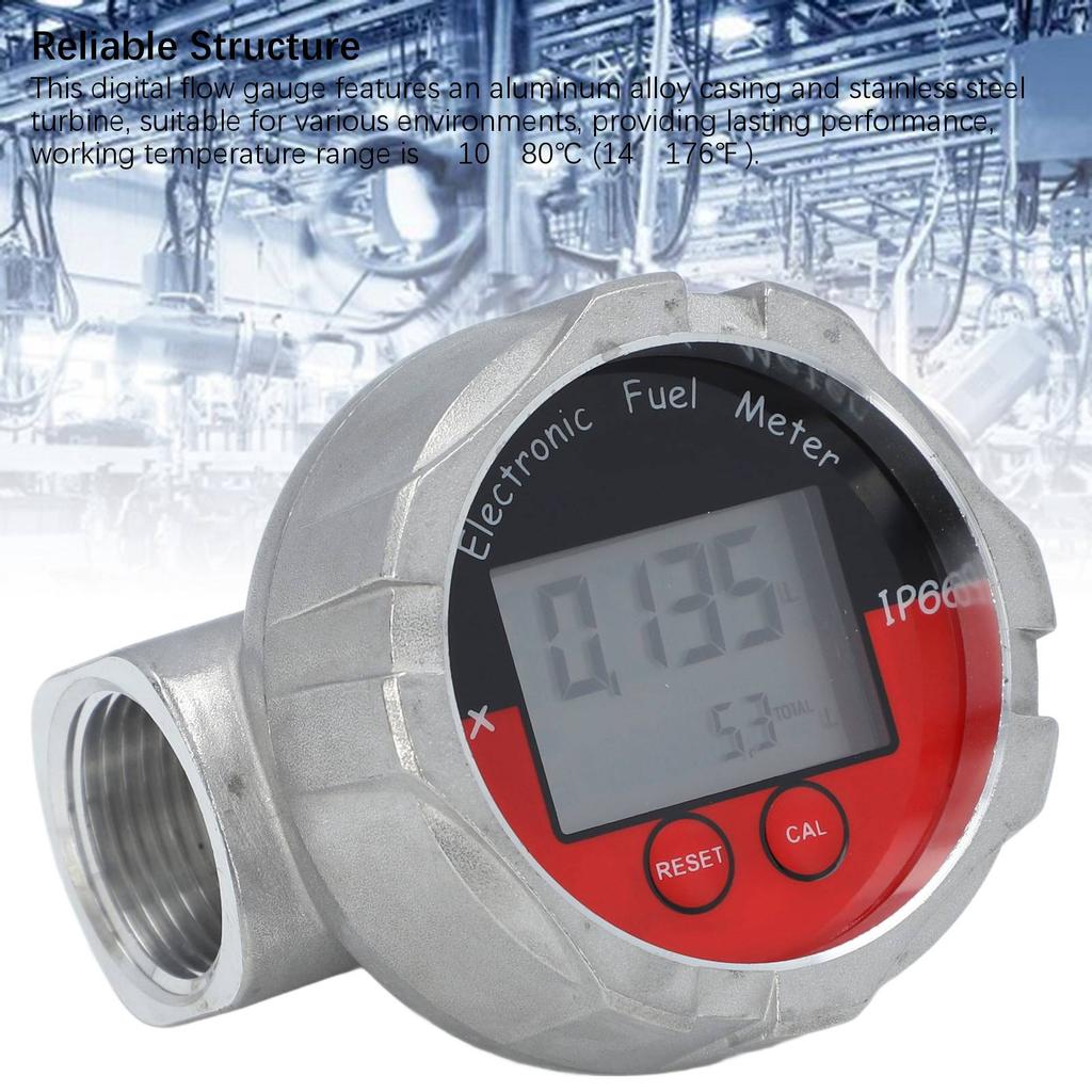 1 Inch Flow Meter LCD Display Digital Turbine Flow Gauge High Accuracy Flowmeter for Diesel Gasoline Water Maximum 20MPa