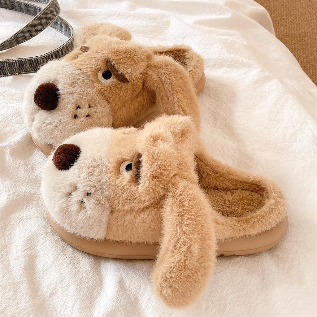 Fashion Indoor Fluffy Slippers For Women Winter Platform Shoes Cute Cartoon Dog Warm Plush Anti-slip Girls Home Floor Cotton Slides