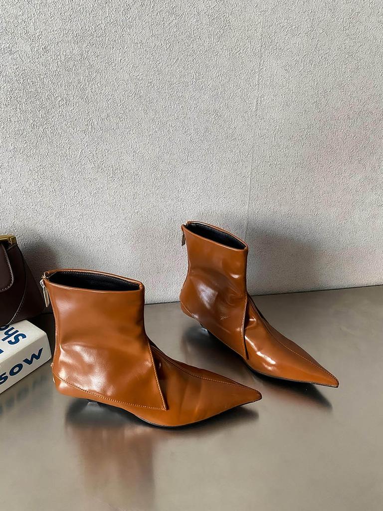 fashion Winter Women Ankle Boots Pointed Toe Black White Brown Thin Low Heels Back Zipper Winter Autumn Short Boots Woman Size 35-40