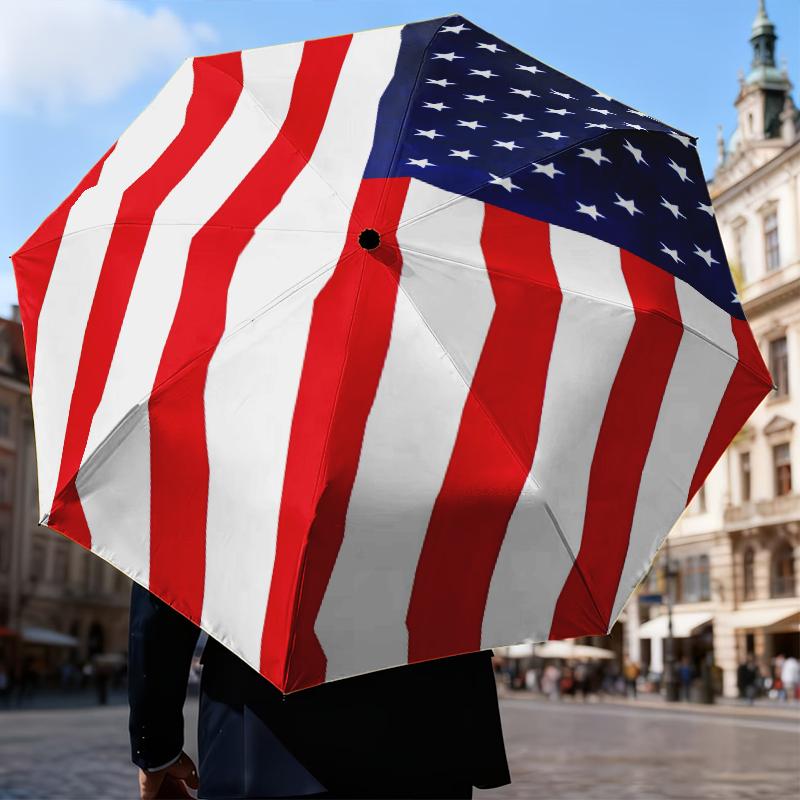 Liberty Statue With American Flag Umbrella Folding Umbrella, Automatic Umbrella 8-Frame for Travel, Camping Use Gift for Halloween Christmas