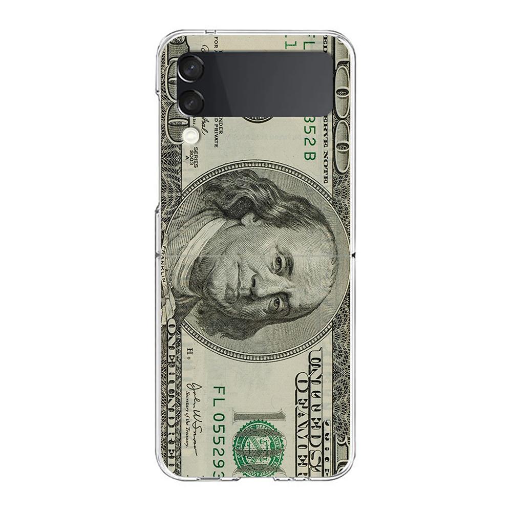 Phone Cover For Samsung Galaxy Z Flip 6 5 4 Case Transparent For Samsung Z Flip 3 Hard PC Foldable Shell USD Dollar Cash Luxury
