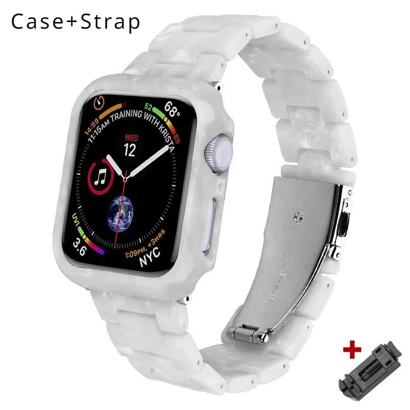 Etui+Pasek z Żywicy do Apple Watch Series 9 41mm 45mm Pasek 38 40mm Pokrowiec Damska Bransoletka do iWatch 8 7 6 SE 5 4 42 mm 44mm Correa