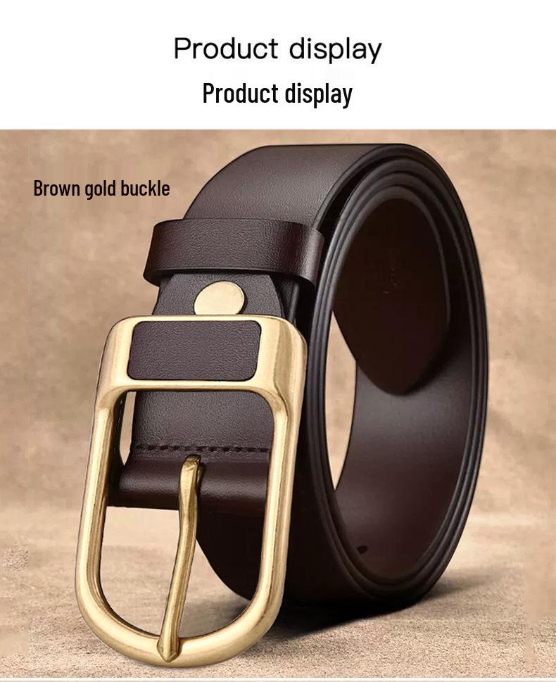 Men's Retro Genuine Leather Belt - Pin Buckle Cowhide Waist Belt for Business and Casual Wear, Suitable for Middle-Aged and Young Men.