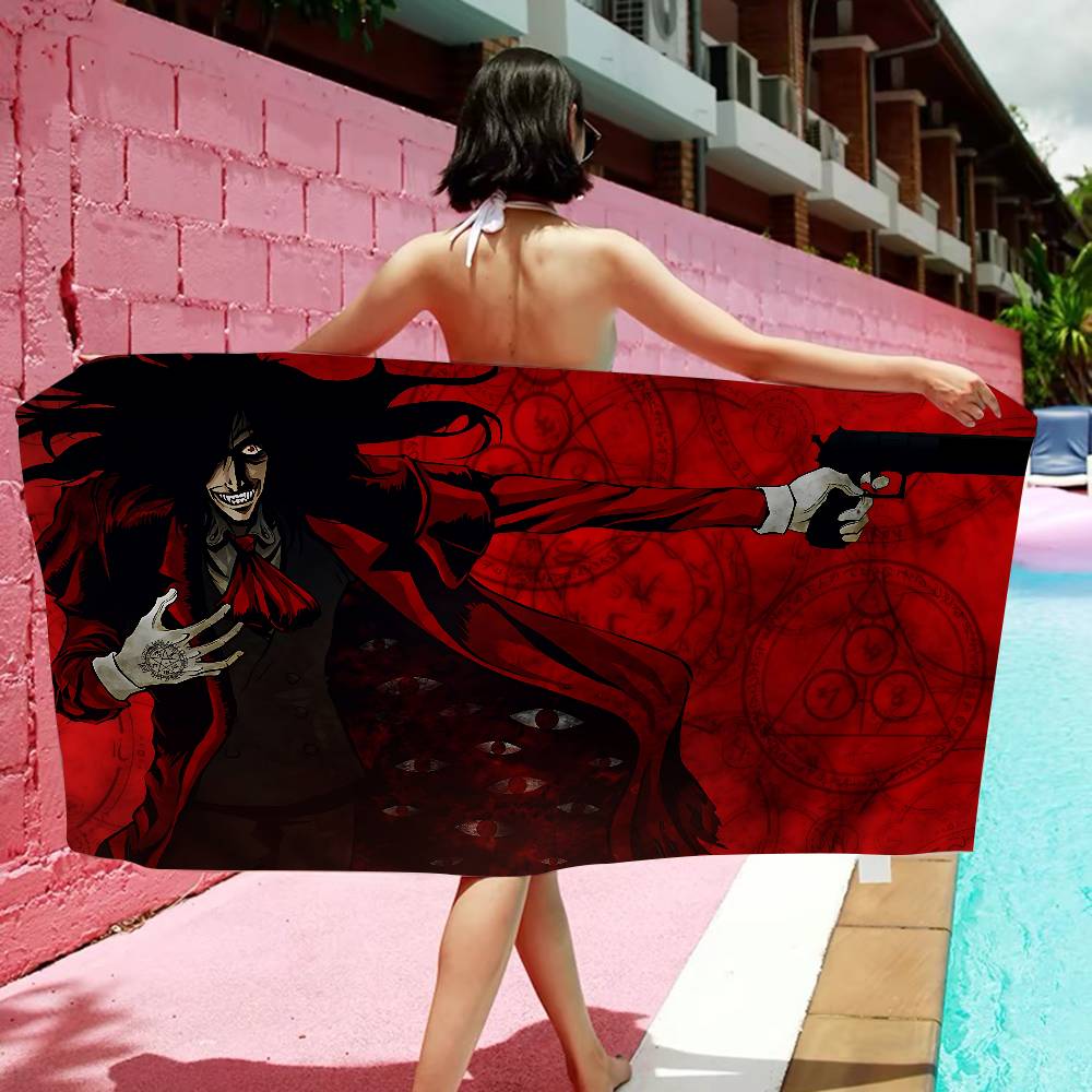 Anime H-Hellsing Mikrofaser Bedrucktes Strandtuch Bergsteigen Yoga Strand Schwimmen Laufen Saugfähiges Weiches Handtuch