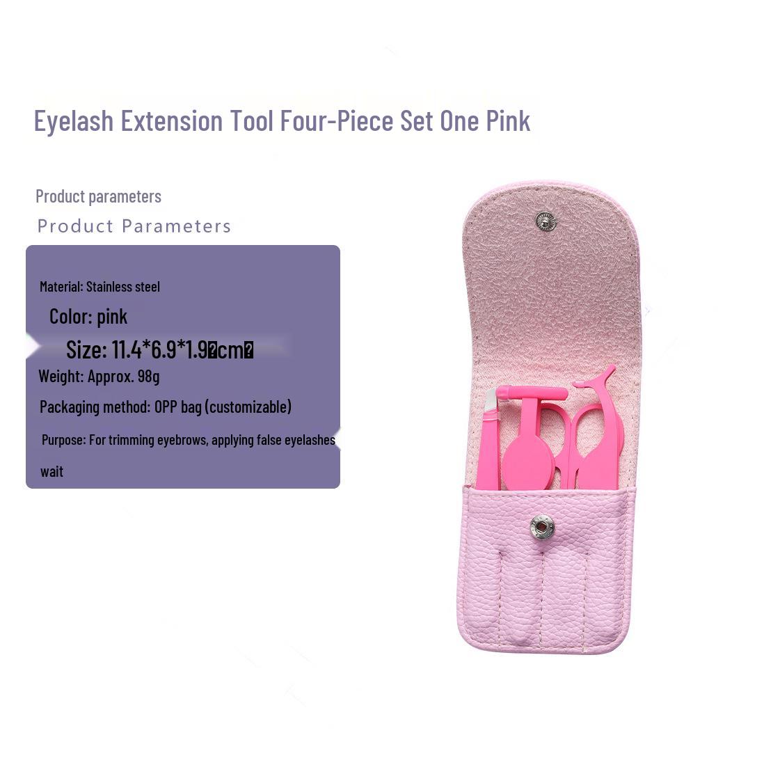

Набор из 4 предметов для ресниц из нержавеющей стали: Завиватель ресниц, Пинцет, Аппликатор для накладных ресниц, Инструмент для наращивания розовый