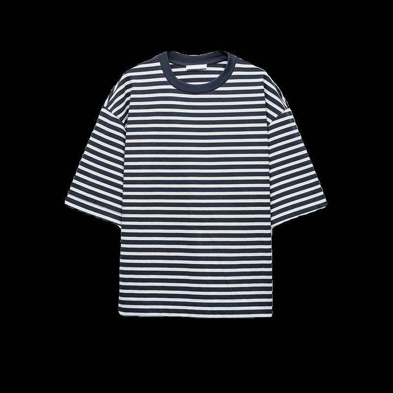 Spring New Women's Clothing American Style BM Fashionable All-Match round Neck Short Sleeve Stripes plus Size T-shirt 5644347