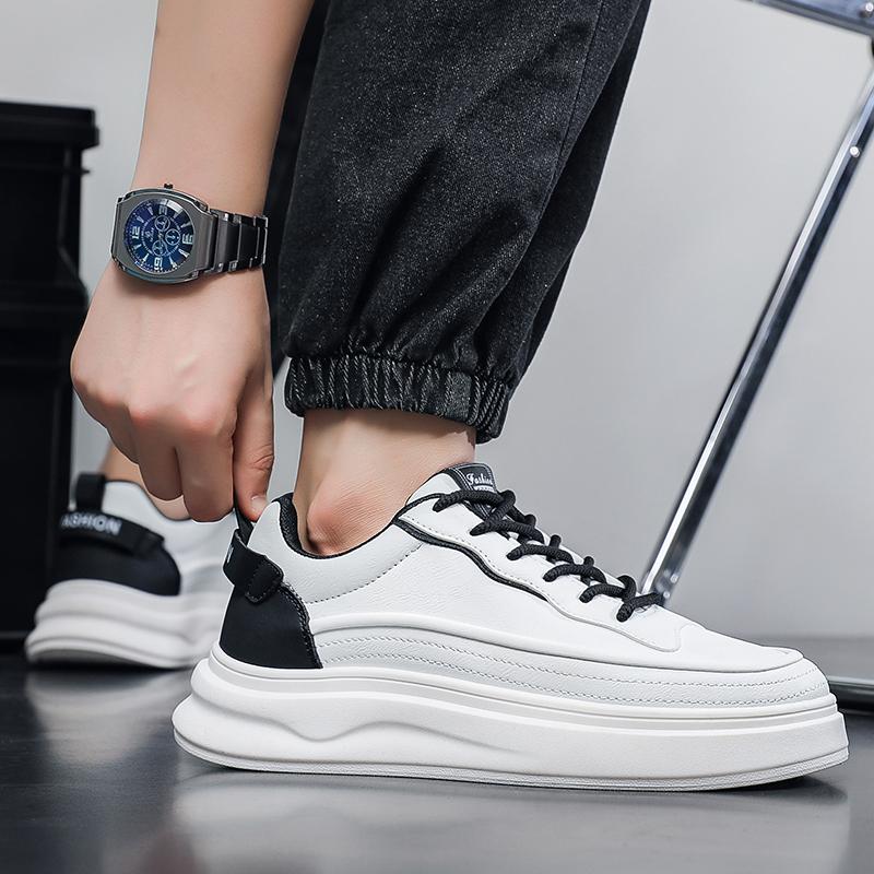 New Men's Anti Slip Wear-resistant Casual and Fashionable Sports Board Shoes with Thick Soles Increased Height and Simple Design