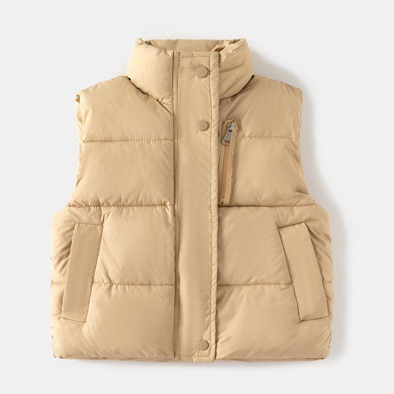 Boy's Zipper Shirt Sleeveless Cotton Coat Solid Color Coat Vest