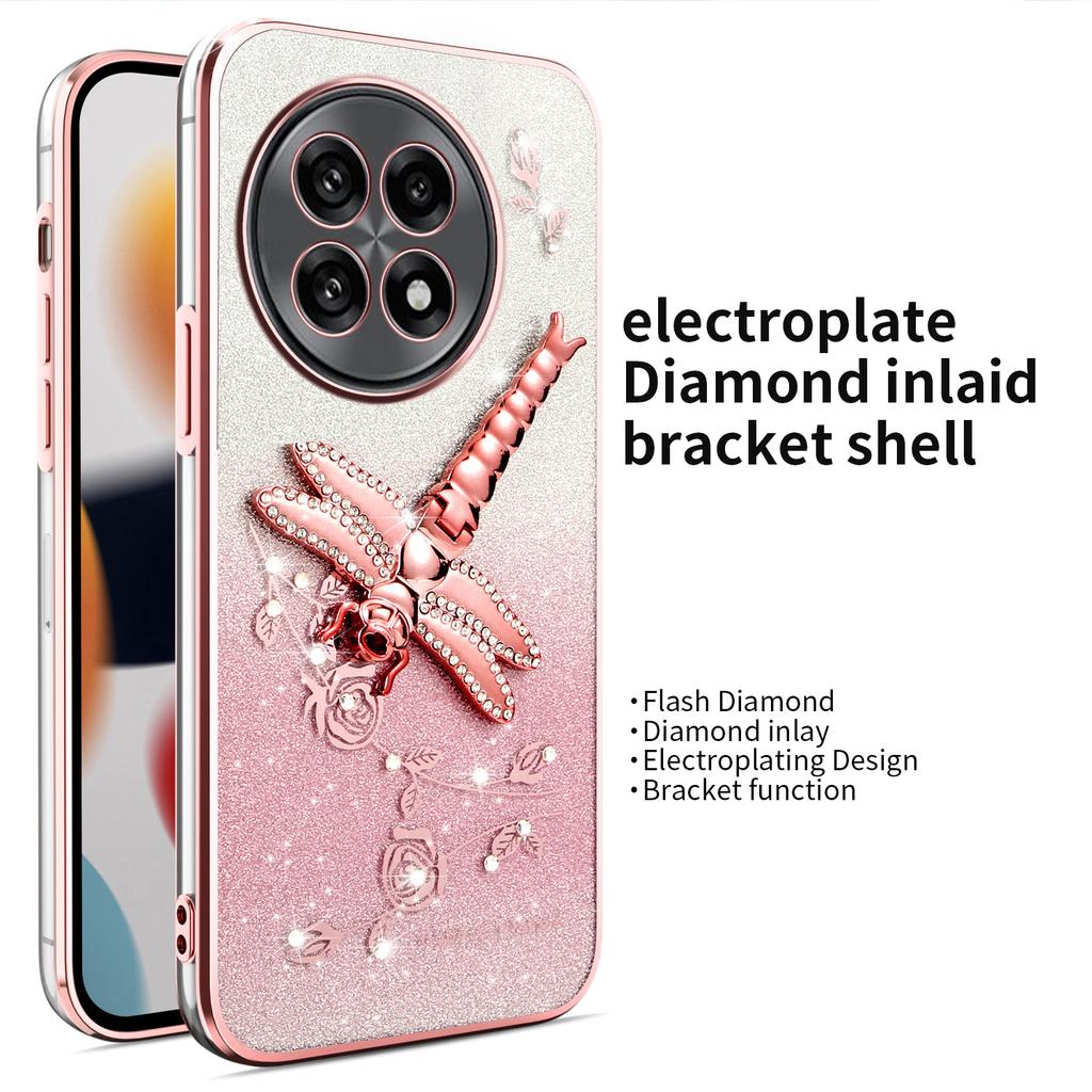 KADEM Handyhülle Für OnePlus 13R 5G/Ace 5 5G/Ace 5 Pro 5G Libelle Ständer TPU Blumen Glitzer Hülle