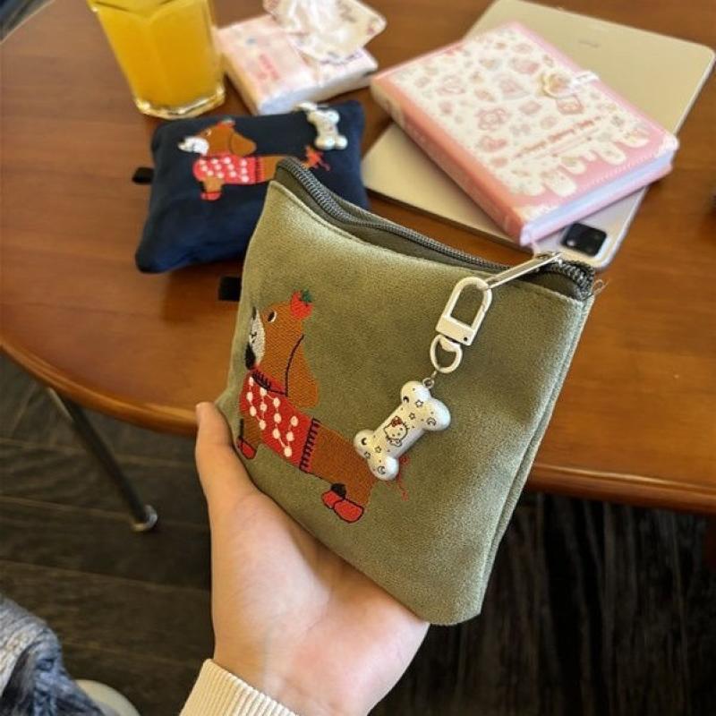 Cute Cartoon Dachshund Coin Bag Portable Mini Cosmetic Bag Earphone Lipstick Storage Bag For Girls Gift