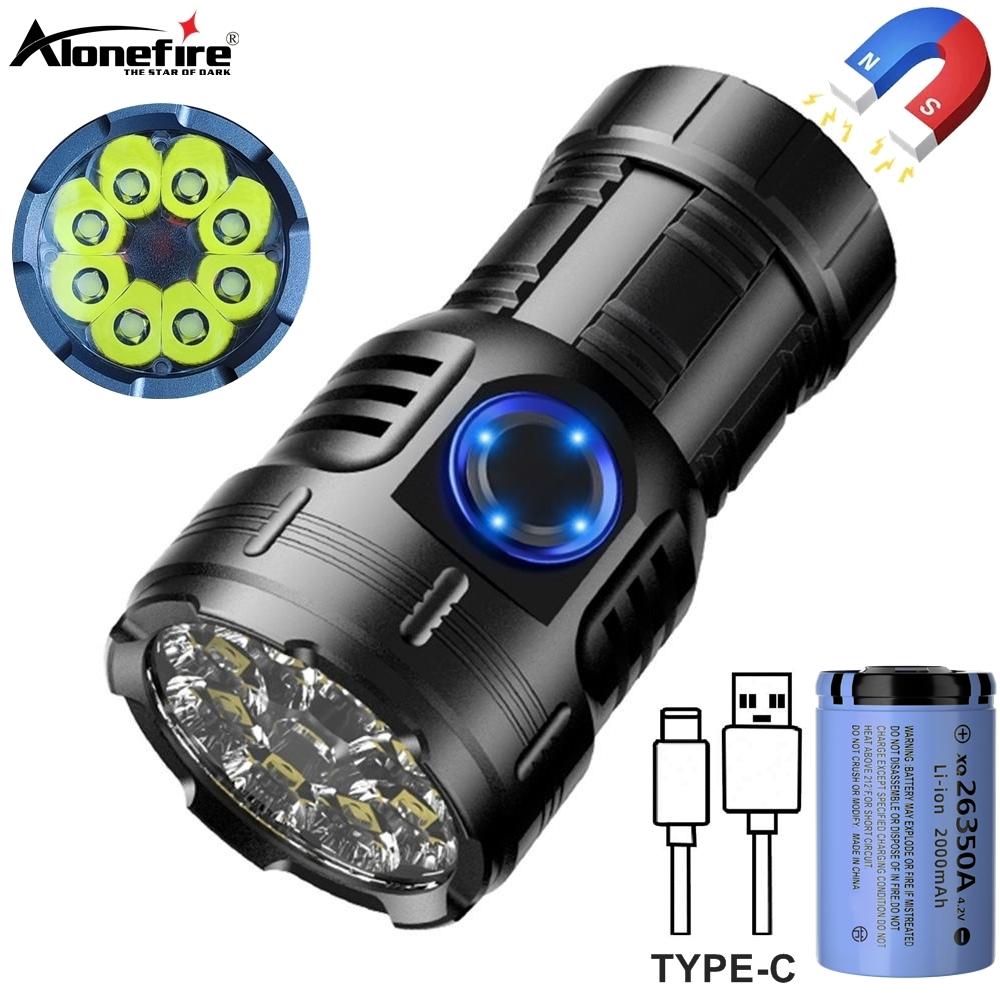 8xLed Palm High Bright Flashlight Usb Charging Portable Red Flash Light Torch Outdoor Pocket Hiking Magnet Work Car Repair 26350