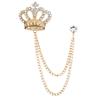 1Pc European and American Noble Crown Brooch Men's Classic Fringed Chain Full of Diamonds Corsage Suit Accessories