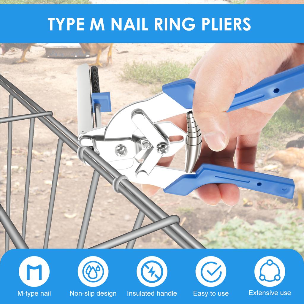 New Hog Ring Plier Tool Carbon Steel Snap Ring Pliers with 1800Pcs M Nail Clips Staples Chicken Mesh Cage Wire Fencing Hand Tool