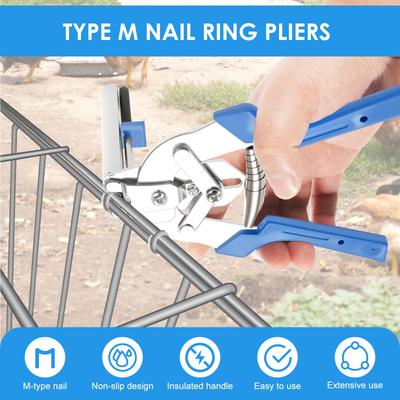 New Hog Ring Plier Tool Carbon Steel Snap Ring Pliers with 1800Pcs M Nail Clips Staples Chicken Mesh Cage Wire Fencing Hand Tool